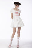 White lace heart pink bow silky dress DW670