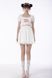 White lace heart pink bow silky dress DW670