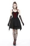 Black red arrowhead strap mini dress DW726