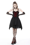 Black red arrowhead strap mini dress DW726