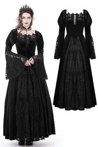 Gothic vintage gorgeous velvet-lace-splicing maxi dress DW751