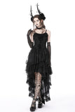 Gothic ghost frilly lace high low strap dress DW765