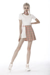 Pink checked hollow out pleated short skirt KW171 - Gothlolibeauty