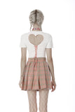 Pink checked hollow out pleated short skirt KW171 - Gothlolibeauty