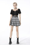 Punk easy match black white contrast pleated mini skirt KW200