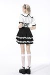 Black lolita white bow contrast mini skirt KW201