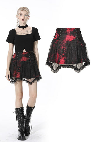 Punk black red tie-dyed covered mesh mini skirt KW207