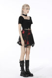 Punk black red tie-dyed covered mesh mini skirt KW207