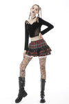 Punk red white plaid mesh sweet cool mini skirt  KW208