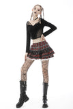 Punk red white plaid mesh sweet cool mini skirt  KW208