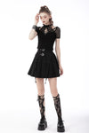 Black punk rock double buckle pleated skirt KW234