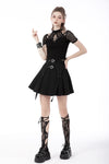 Black punk rock double buckle pleated skirt KW234