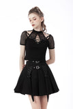 Black punk rock double buckle pleated skirt KW234