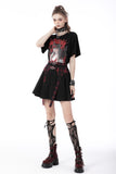 Black red punk rock double buckle pleated skirt KW239