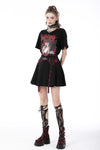 Black red punk rock double buckle pleated skirt KW239