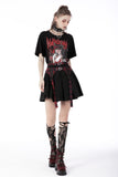 Black red punk rock double buckle pleated skirt KW239