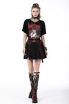 Black red punk rock double buckle pleated skirt KW239