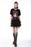 Black red punk rock double buckle pleated skirt KW239