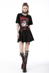 Black red punk rock double buckle pleated skirt KW239