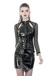 Punk shinning PU zippered Top with sexy net sleeves TW248 - Gothlolibeauty