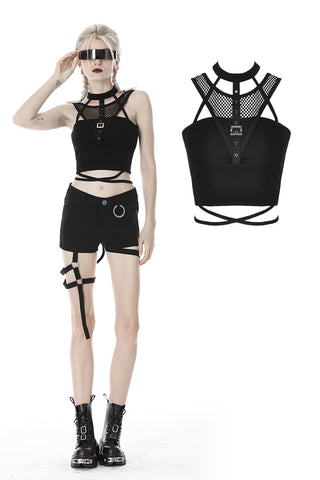 Punk net splicing midriff-baring top T-shirt TW266 - Gothlolibeauty