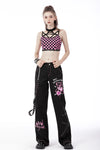 Rebel racer black pink plaid halter crop top TW412