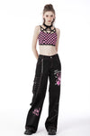 Rebel racer black pink plaid halter crop top TW412