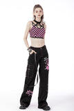 Rebel racer black pink plaid halter crop top TW412