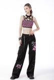 Rebel racer black pink plaid halter crop top TW412