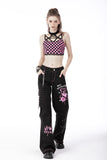 Rebel racer black pink plaid halter crop top TW412