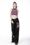 Rebel racer black pink plaid halter crop top TW412