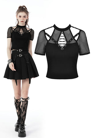 Rocker sexy cutout net knit T-shirt TW425