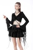 Gothic witch ripped sleeves ruffle neck crop top TW434