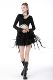 Gothic witch ripped sleeves ruffle neck crop top TW434